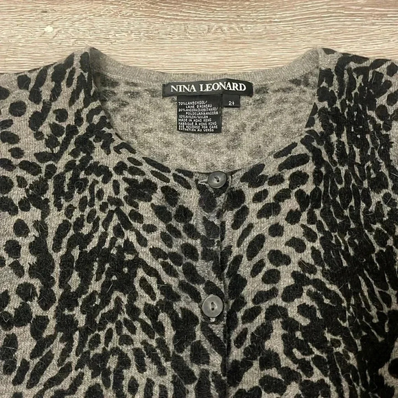 Nina Leonard leopard wool cardigan 2X gray and black - Picture 3 of 5